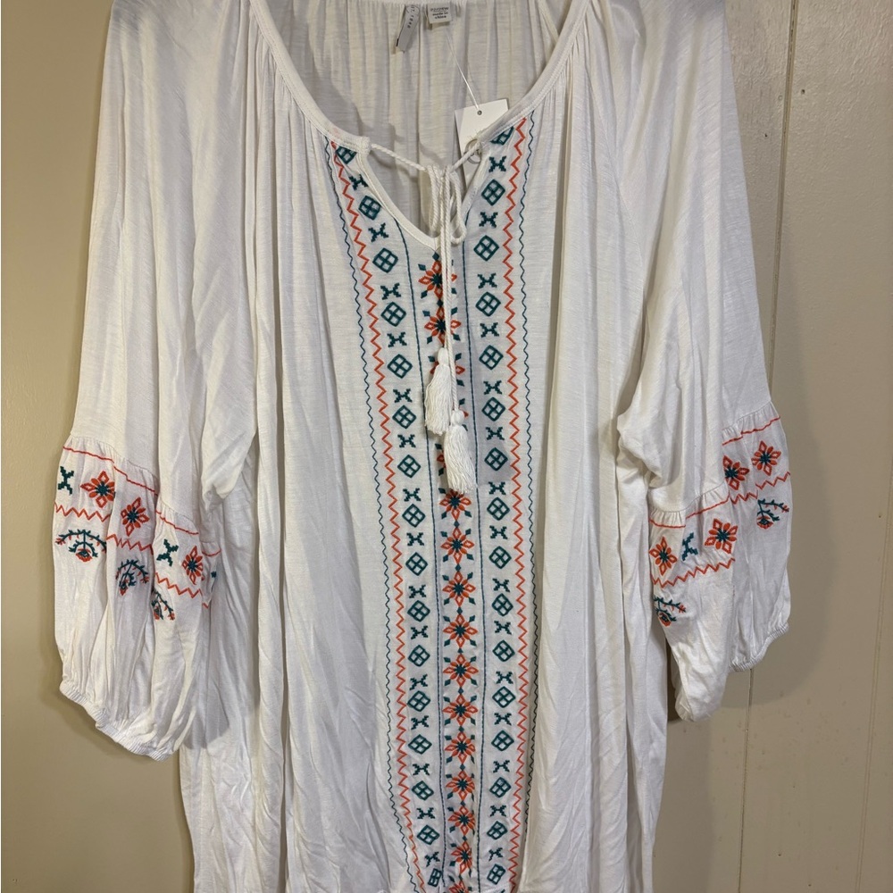 Boho White Tunic with Colorful Embroidery